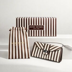 Henri Bendel Chocolate and Ivory Striped Wallet on a Chain
